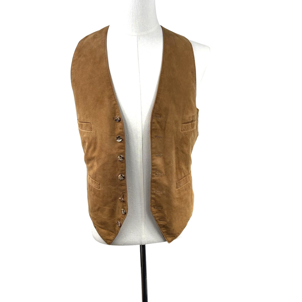 VTG Britches Georgetown Suede Satin Vest Sz S 34 Boho Festival Hippie Western